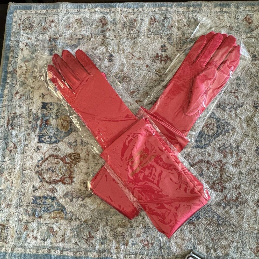 Vintage Deadstock lot of 2 Red Satin Long Opera Gloves Sealed Japan Hollywood